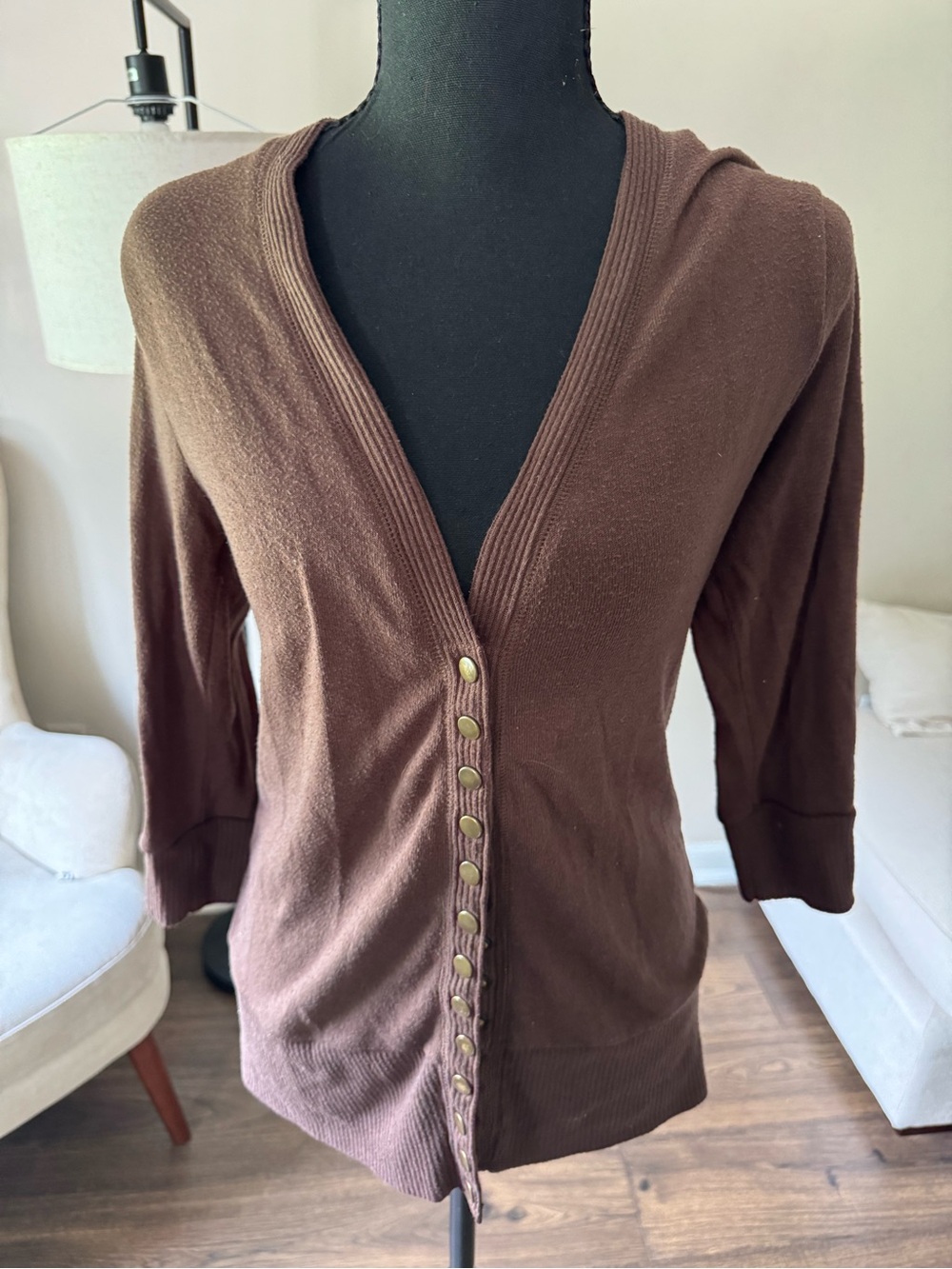 Women's Brown‎ Button-Front V-Neck Sweater